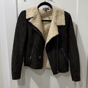 H&M Women's Dark Olive Shearling Sherpa Jacket